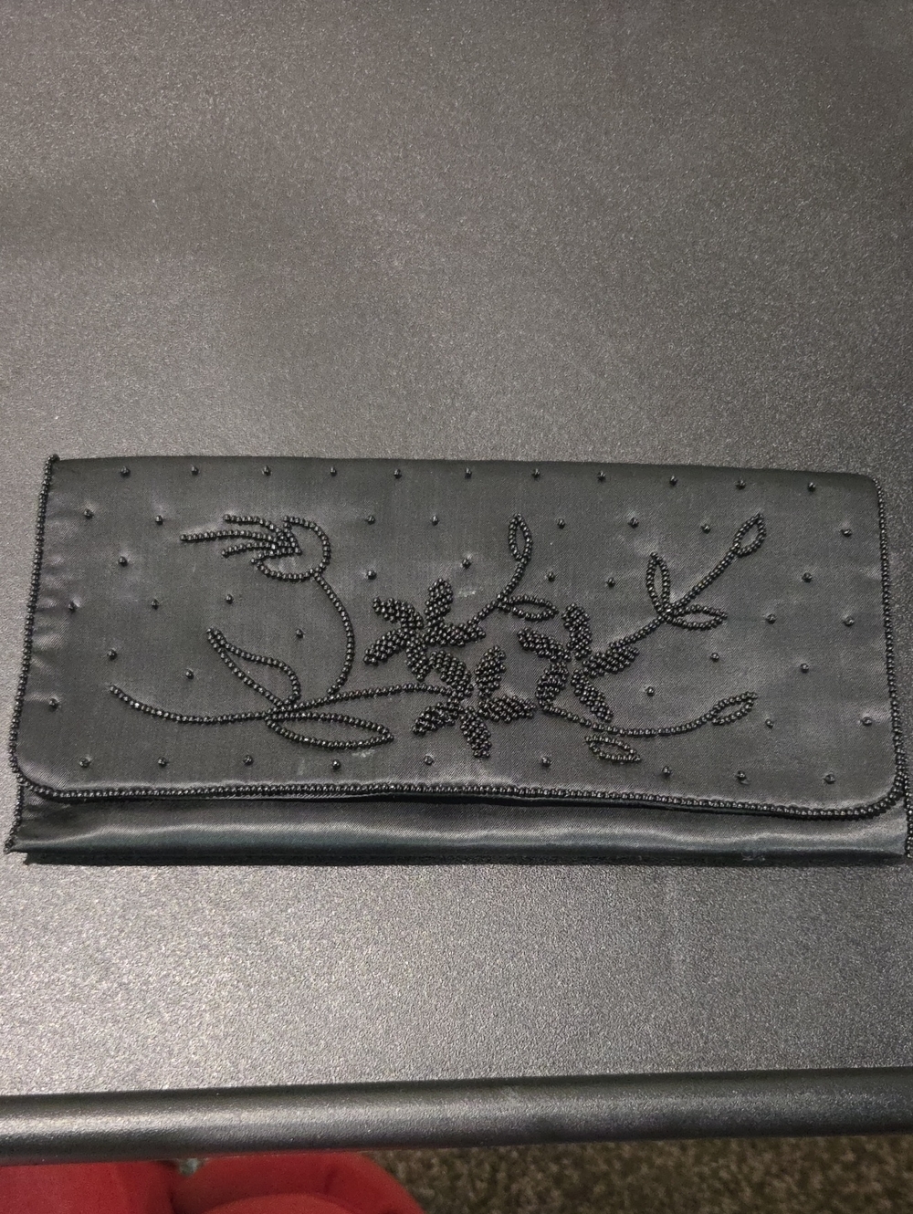 Elegant Black Beaded Floral Clutch -Made In Japan